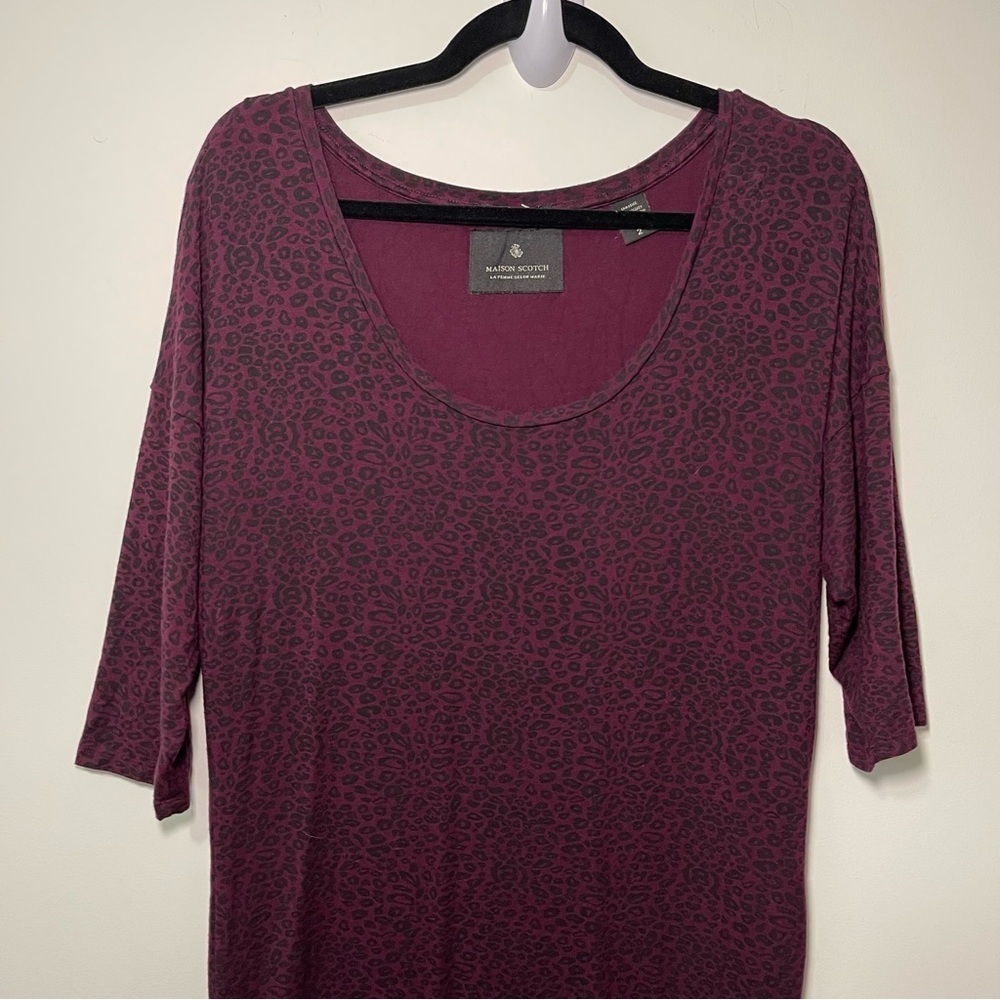 Scotch and soda Women’s Purple Leopard print 3/4 sleeves cotton dress in size 2